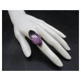 Dinner Ring w/Purple Stone Marked 14K