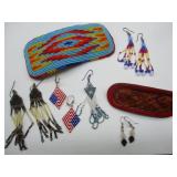 Beaded Earrings, Barrettes, Leather Barrette