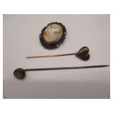 Silver Hat Pins & Cameo Clip