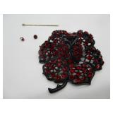 Brooch w/Red Stones - Marked Weiss