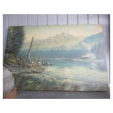 Mountain Cabin Scene on Canvas