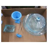 Blue Depression Glass & NYC Slag Glass Dishes