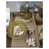 Brass Bowl, Shells, Sailboat D©cor on Stone