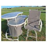 Patio Glass Top Bar, (2) Chairs & Metal Stand