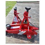 Red Floor Jack & (2) Jack Stands