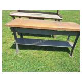 Steel 28' x 6' Work Table w/ Wooden Top