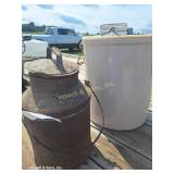 12qt. Metal Cream Can, 10 gal. Crock (Cracked),
