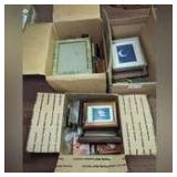 THREE BOXES OF PICTURE FRAMES AND ART