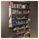 ENTIRE CONTENTS OF SHELVING UNIT MARKED 1300 INCLUDING PAINT, STAPLE GUNS, GLUES, STAINS, AND MUCH MORE