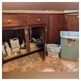 ALL ITEMS IN UNDER SINK CABINET AREA MARCH 1053, INCLUDES PAIR OF TRASH CANS