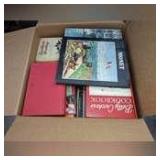 LARGE BOX FILLED WITH BOOKS IN GOOD CONDITION INCLUDING MANY COOKBOOKS