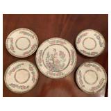 VINTAGE JOHN MADDOCK & SON ROYAL VITREOUS "INDIAN TREE" - 4 SAUCERS, 1 LUNCHEON PLATE (HAS SMALL CHIP) - DINING ROOM