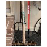 CRAFTSMAN HOE, GARDEN PLUS LANDSCAPE TOOL & 4 PRONG PITCH FORK - GARAGE
