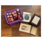 BASKET FULL OF SCENTSICLES & ASSORTMENT OF PHOTO FRAMES - DEN