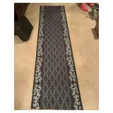 CARPET RUNNER 26" WIDE X 82" LONG (HAS BEEN CUT ON BOTH ENDS) SHADES OF BLUE/GREY - UP MASTER BED