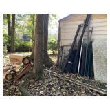 MISC OUTSIDE LOT TO INCLUDE METAL GATE, PIECE OF METAL FENCING, SHEPARD