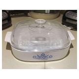 VINTAGE CORNFLOWER BLUE CORNING WARE LARGE CASSEROLE DISH 10" SQUARE W/ LID - KITCHEN