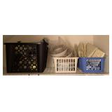 SHELF LOT TO INCLUDE 3 CONTAINERS OF ELECTRICAL SUPPLIES, CLAMPS, STEEL WOOL & TAPE - FOYER