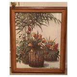 A. SEHRING ART PRINT "TULIP TIME" IN HEAVY SOLID OAK FRAME 29 1/4" X 35 1/2" - UP HALLWAY
