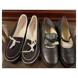 GRASSHOPPER BLACK CANVAS SHOES SIZE 9M (GENTLY WORN) & BANDOLINO BLACK LEATHER FLATS SIZE 8 1/2M (GENTLY WORN) - UP MASTER BED
