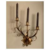 GILDED GOLD 3 ARM CANDLE WALL SCONCE 13" WIDE X 23" TALL W/ CANDLES - DINING ROOM