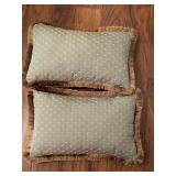 2 DECORATIVE THROW PILLOWS WITH FRINGE 19" X 12" - DEN