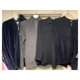 4 LADIES JACKETS - SIZE MEDIUM (1 HOODIE LIZ CLAIBORNE NEW W/ TAG, RALPH LAUREN FLEECE ZIP UP, JKLA ZIP UP SWEATER, EVIE ZIP UP SWEATER) - UP MASTER BED