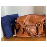 NEW DOONEY & BOURKE NUTMEG LARGE LEATHER DOUBLE POCKET SATCHEL/SHOULDER BAG W/ DUSTER BAG - CHECKOUT