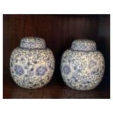 2 BLUE/WHITE PORCELAIN GINGER JARS - LIVING ROOM
