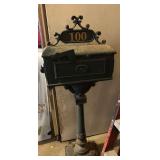 VINTAGE METAL MAILBOX WITH POST 50" TALL X 18" DEEP - GARAGE