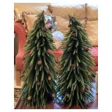 PAIR EVERGREEN SWEEPING BRANCHES TABLETOP CHRISTMAS TREES 20" TALL - UP BED 1