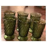6 VINTAGE AVOCADO GREEN COLONY WHITEHALL CUBIST WATER/ICED TEA GLASSES - LIVING ROOM