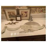 HOME DECOR TO INCLUDE PAIR FRAMED PANSY PRINTS 11 1/2" X 12 3/4", SMALL FRAMED HANGING MIRROR 6X7, SCONCE 14" LONG X 6" TALL & MORE - UP HALL BATH