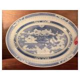 VINTAGE CHINESE BLUE/WHITE "CANTON" PLATTER 12" LONG X 9" WIDE - DINING ROOM