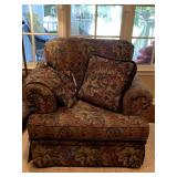 OVERSIZED NICELY TAPESTRY UPHOLSTERED SIDE CHAIR WITH EXTRA SEAT CUSHION COVER AND MATCHING THROW PILLOW 41" WIDE X 36" DEEP X 35" TALL ***SPECIAL PICKUP INSTRUCTIONS - DEN