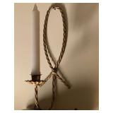 PAIR BRASS METAL SINGLE CANDLE WALL SCONCES 12" LONG - LIVING ROOM