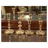 PAIR SOLID BRASS BALDWIN CANDLESTICKS 7 3/4" TALL & PAIR SOLID BRASS CANDLESTICKS 4 3/4" TALL - UP MASTER BED