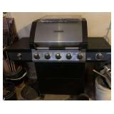 BRINKMANN GAS GRILL WITH SIDE BURNER & PROPANE TANK 57" LONG X 24" DEEP X 49" TALL & 2 NEW DISPOSABLE ALUMINUM GRILL LINERS - GARAGE