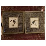 PAIR NICELY FRAMED BIRD PRINTS 12 1/4" X 13 1/2" - UP MASTER BED