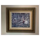 EDWARD ATKINSON HORNEL ART PRINT ON BOARD "MUSIC OF THE WOODS" HAND EMBELLISHED IN ORNATE FRAME 31" X 26 3/4" - FOYER