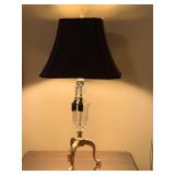 BEAUTIFUL BRASS/GLASS REGENCY STYLE TABLE LAMP WITH BLACK SHADE 33" TALL X 15" WIDE - UP MASTER BED