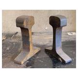 PAIR VINTAGE IRON RAILROAD TRACK BOOKENDS 7 1/2" TALL X 6" DEEP - GARAGE