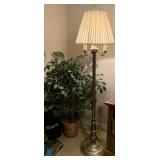 WICKER BASKET WITH SILK TREE 39" TALL & VERY HEAVY VINTAGE 3 LIGHT FLOOR LAMP 58" TALL - UP BED 1