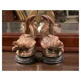 PAIR VINTAGE BRONZE COLORED PHEASANT BOOKENDS (RESIN - ONE REPAIRED AT TAIL & SMALL CHIP ON BASE) 7 1/2" TALL X 5" WIDE - UP MASTER BED