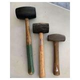 2 RUBBER MALLETS & 1 SHORT METAL MALLET - GARAGE