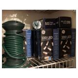 LOT TO INCLUDE 10 NEW BOXES OF 100 EACH GE CLEAR MINI LIGHTS & 2 NEW BOXES OF 50 EACH GE CLEAR MINI LIGHTS & MORE - UP HALL CLOSET