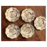 5 ANTIQUE COALPORT "INDIAN TREE" SMALL BOWLS 6" ROUND MADE IN ENGLAND W/ PLATE HANGERS ATTACHED - LIVING ROOM
