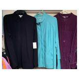 3 LADIES SIZE 2XL JACKETS - 2 ATHLETIC JACKETS (ONE NEW W/ TAG) & NORDSTROM BUTTON UP CORDUROY JACKET - UP MASTER BED