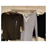 11 LADIES SIZE TOPS (SOME NEW W/ TAGS) 6 SIZE SMALL, 5 SIZE MED- UP MASTER CLOSET 1