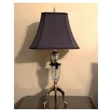 BEAUTIFUL BRASS/GLASS REGENCY STYLE TABLE LAMP WITH BLACK SHADE 33" TALL X 15" WIDE (SWITCH LOOSE)- UP MASTER BED